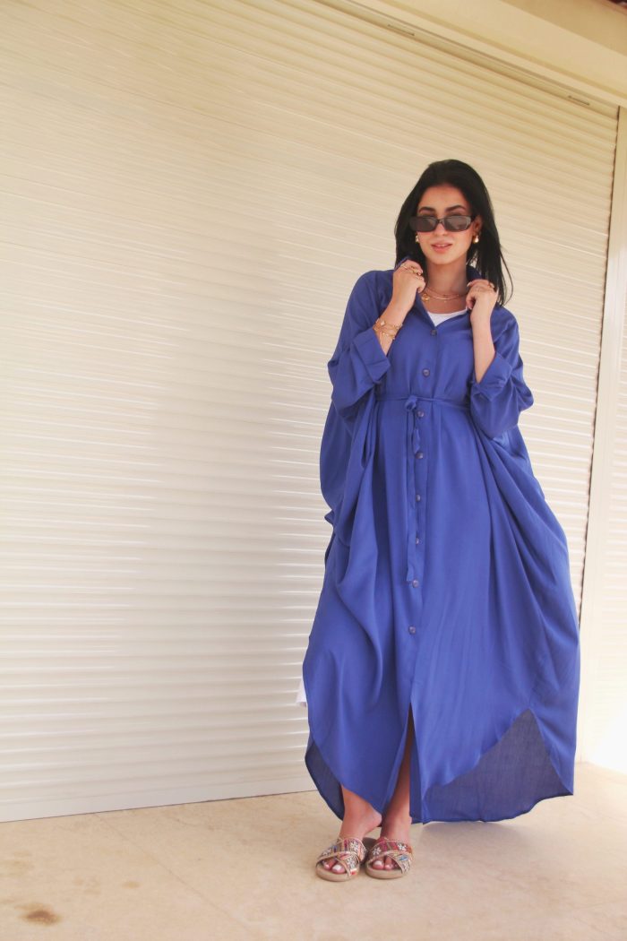 Blue Belted Shirt Dress