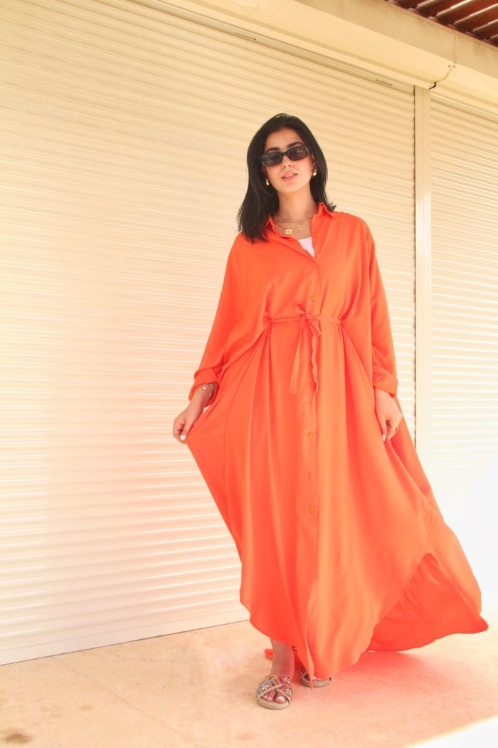 Orange Belted Shirt Dress