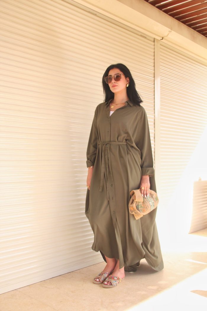 Olive Belted Shirt Dress