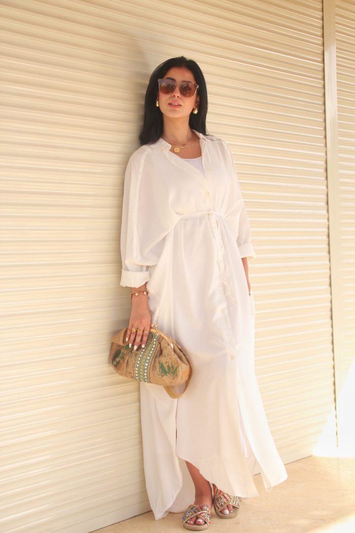 White Belted Shirt Dress