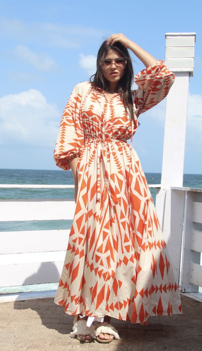 Orange Puffy Sleeves Dress