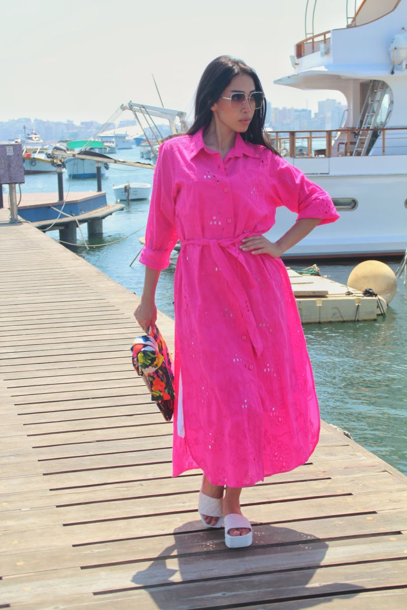 Pink Embroidered Shirt Dress