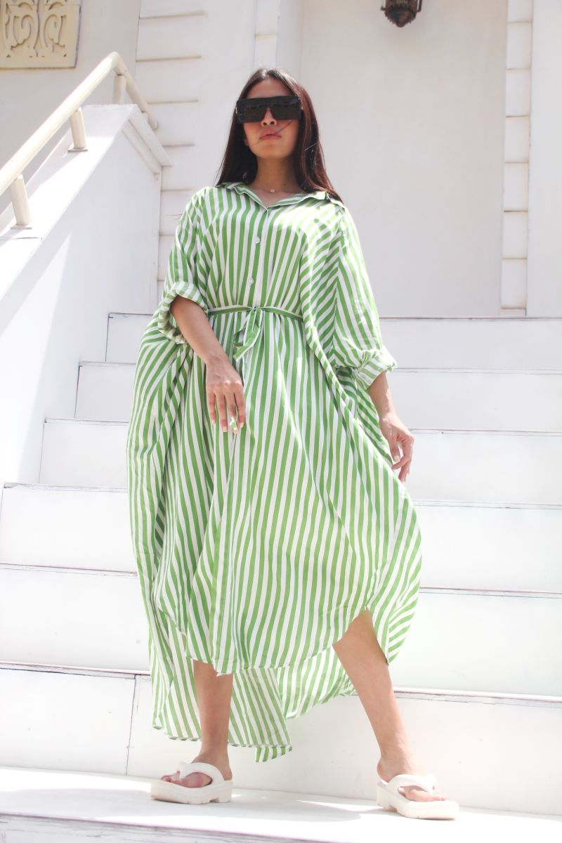 Green Stripes Belted Dress