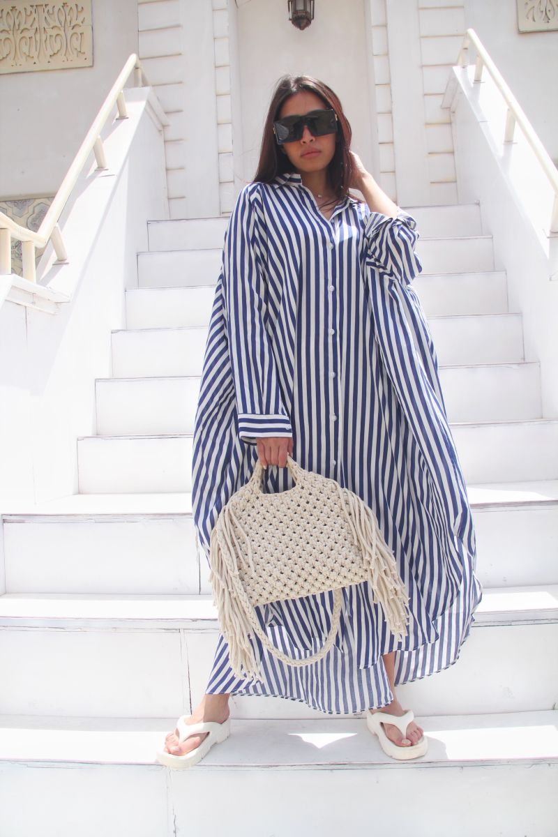 Navy-blue Stripes Belted Dress