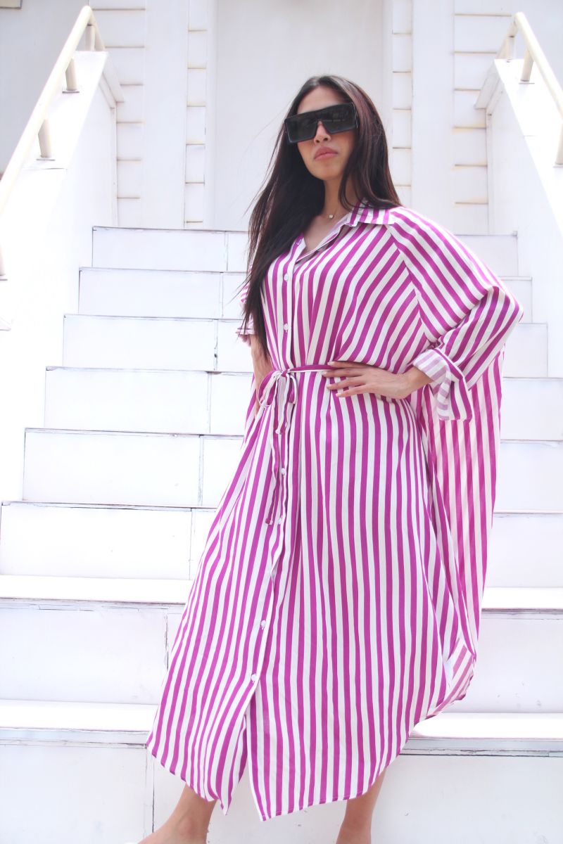 Purple Stripes Belted Dress